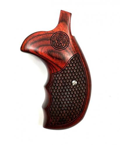 Smith & Wesson K Frame Revolver Grips Round Butt Rosewood S&W Logo Fish Scale Textured Checkering